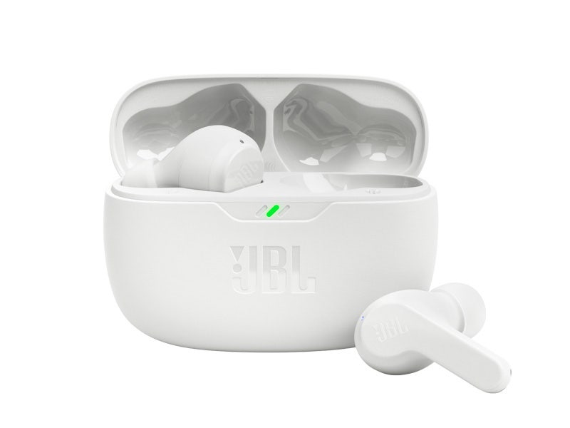 Audífonos JBL Vibe Beam In-Ear Inalámbricos con Micrófono y Resistencia al Agua (Blanco)