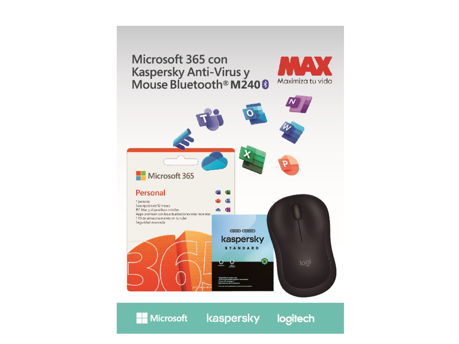 Bundle Microsoft 365 Personal + Mouse Logitech M240 + Antivirus 1 Año