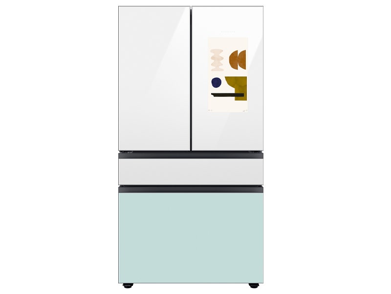 Refrigeradora BeSpoke Family Hub, color blanco y celeste con gaveta flex zone. RF29BB8900JM, Samsung