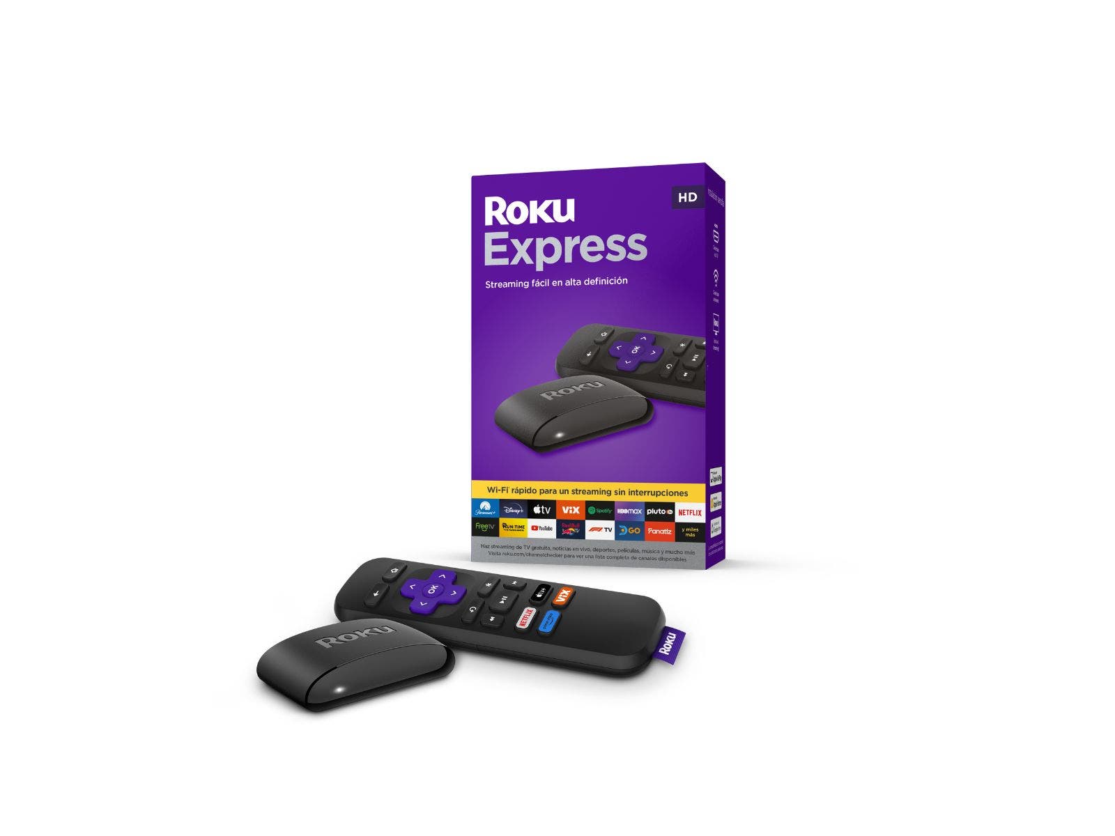 Roku Express HD con cable HDMI de alta velocidad y control remoto sencillo