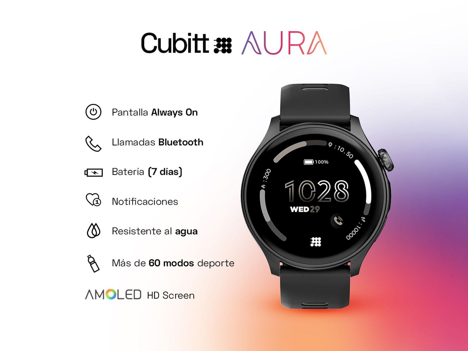 Cubitt, Reloj Inteligente AURA (Negro)