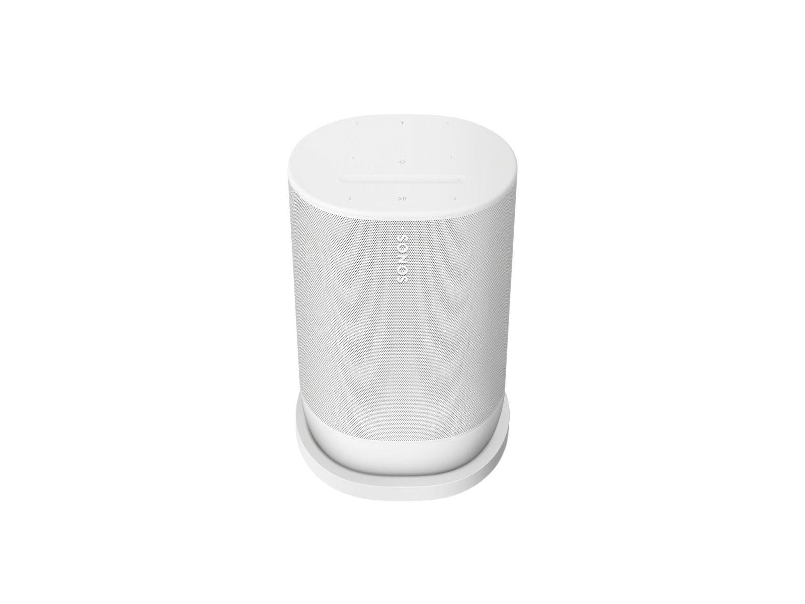 Bocina portatil WiFi, inteligente multiroom, compatible con google assistant y alexa. color blanco