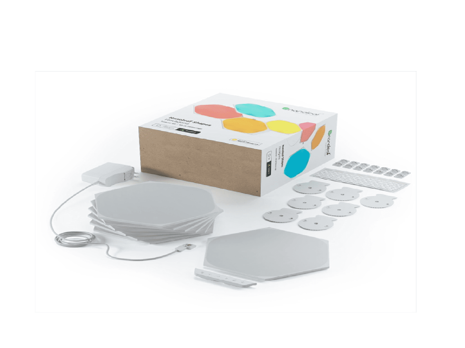 kit de iluminación inteligente en formas hexagonal blancos multicolor, paquete de 7 unidades