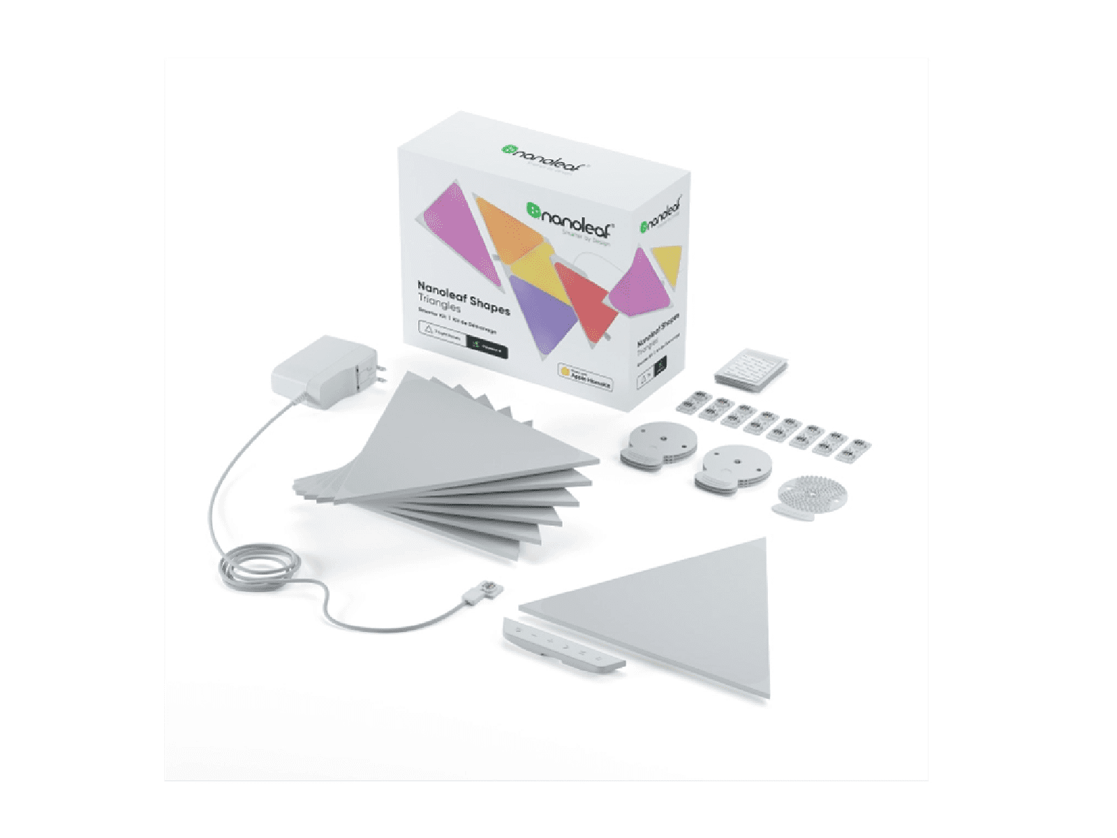 kit de iluminación inteligente de forma triagular, paneles blancos multicolor, paquete de 7 unidades