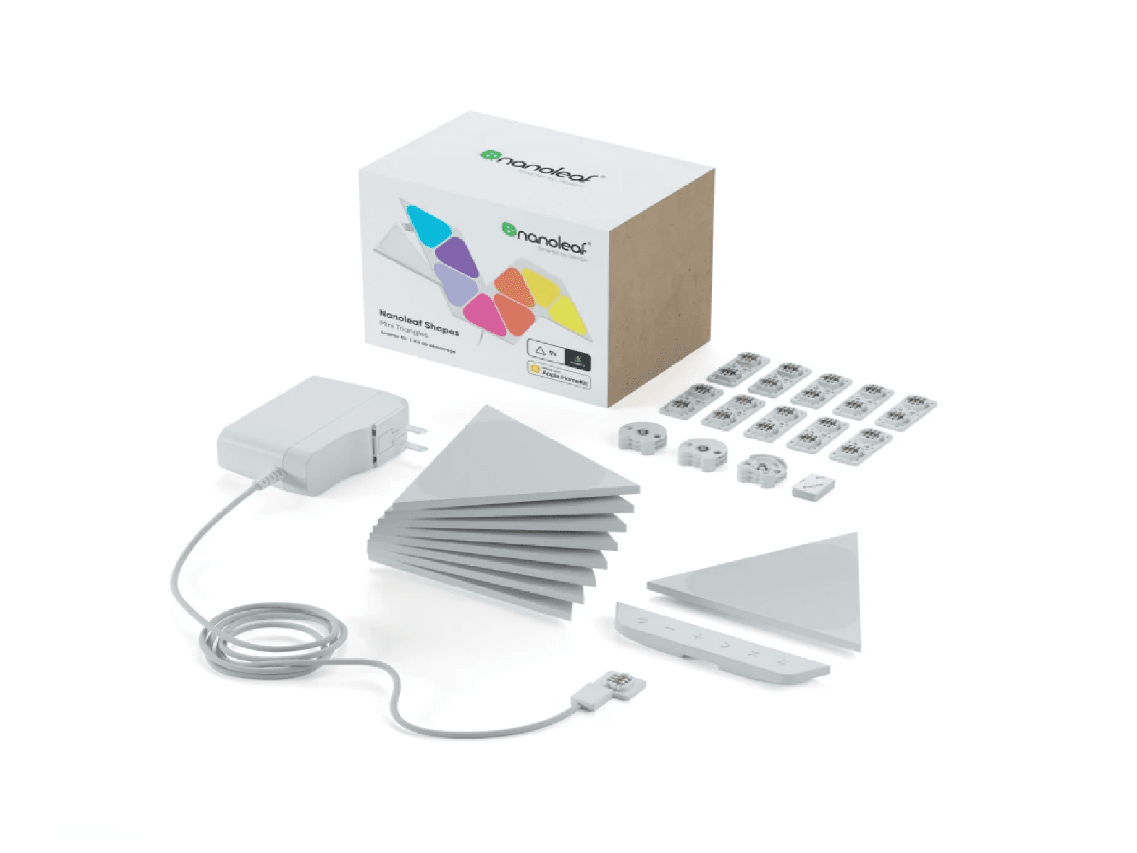 kit de iluminación inteligente en formas mini triangular paneles blancos multicolor, paquete de 9