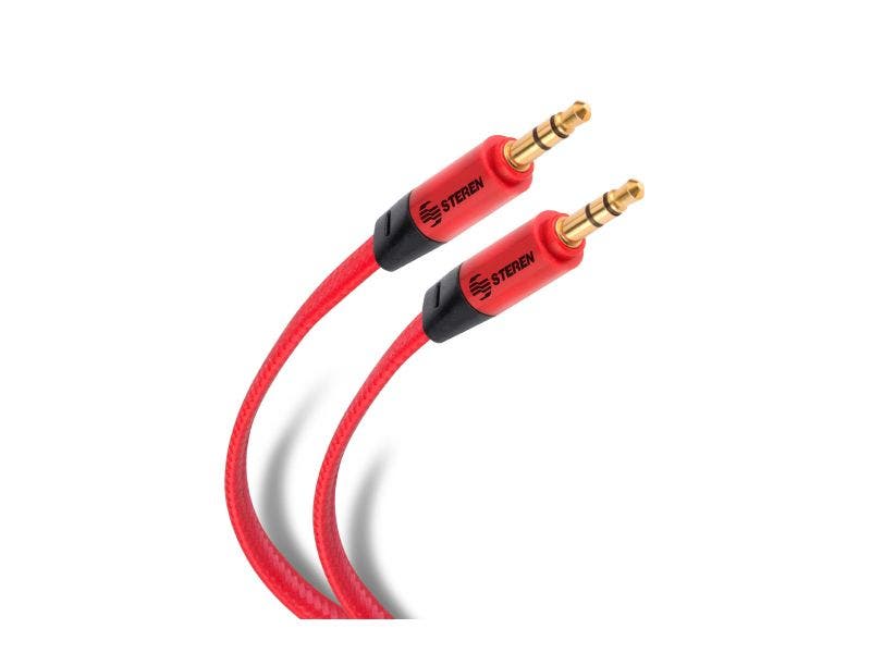 CABLE DE AUDIO AUXILIAR 3.5MM DORADO 1.8M ROJO