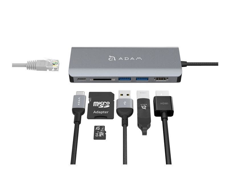 Replicador de puertos 6 en 1 USB-C, Ethernet, HDMI, USB-A, Lector de Tarjetas