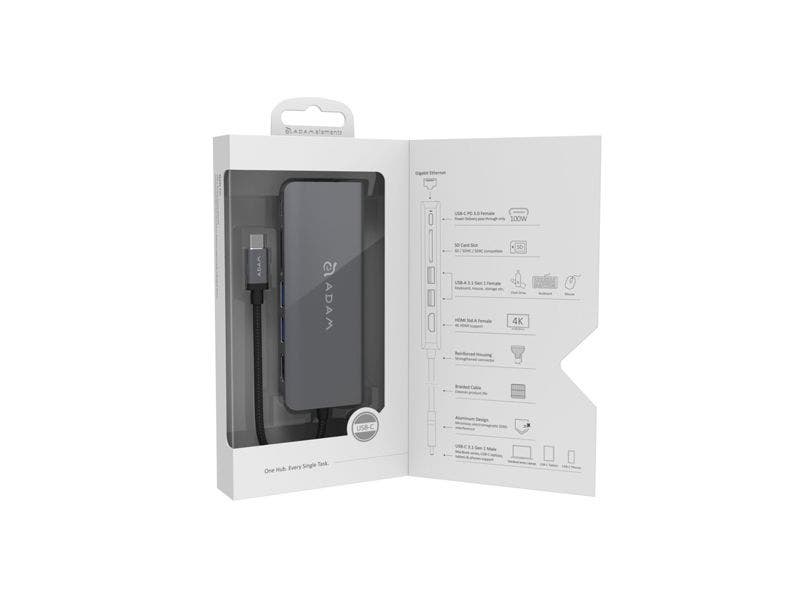 Replicador de puertos 6 en 1 USB-C, Ethernet, HDMI, USB-A, Lector de Tarjetas