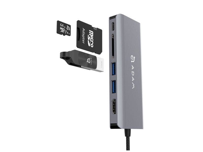 Replicador de puertos 6 en 1 USB-C, Ethernet, HDMI, USB-A, Lector de Tarjetas