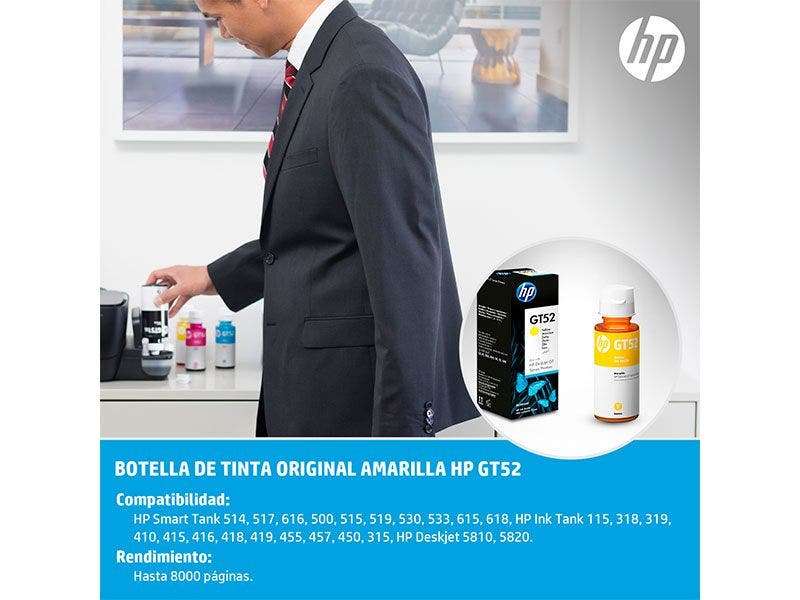 Botella de Tinta HP GT52A Amarilla para Impresoras HP315, HP415, HP515, HP530