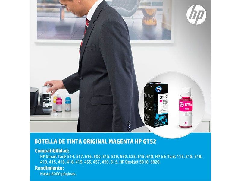 Botella de Tinta HP GT52M Magenta para Impresoras HP315, HP415, HP515, HP530