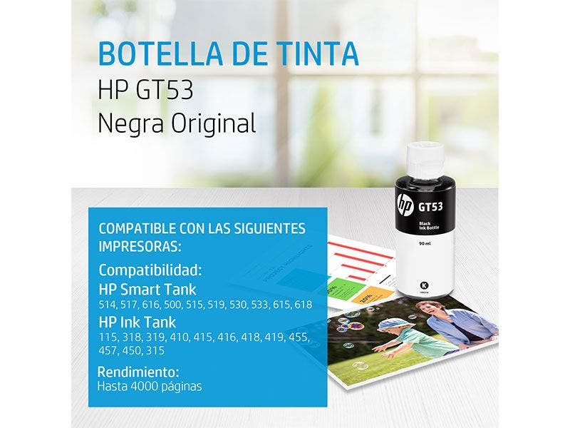 Botella de Tinta HP GT53N Negra para Impresoras HP315, HP415, HP515, HP530