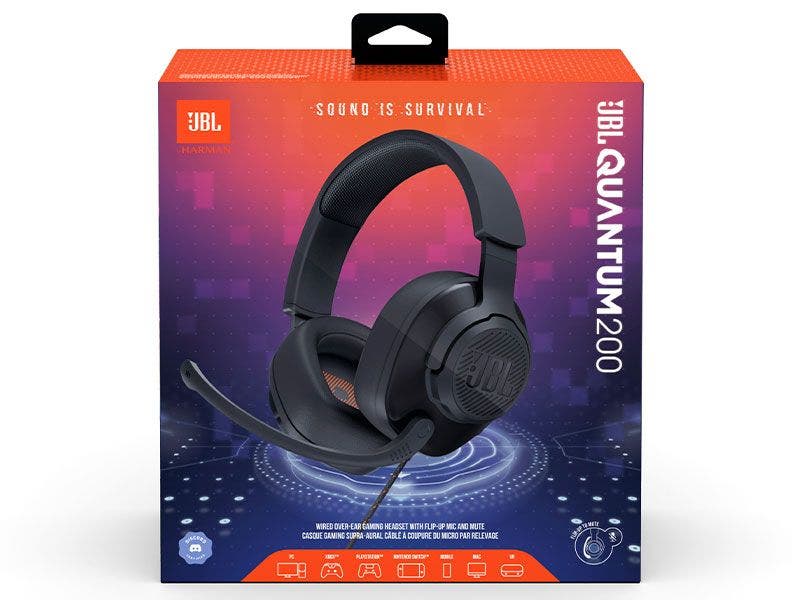 Headset JBL Quantum 200 Gaming Alámbrico Multiplataforma con Micrófono Abatible (Negro)