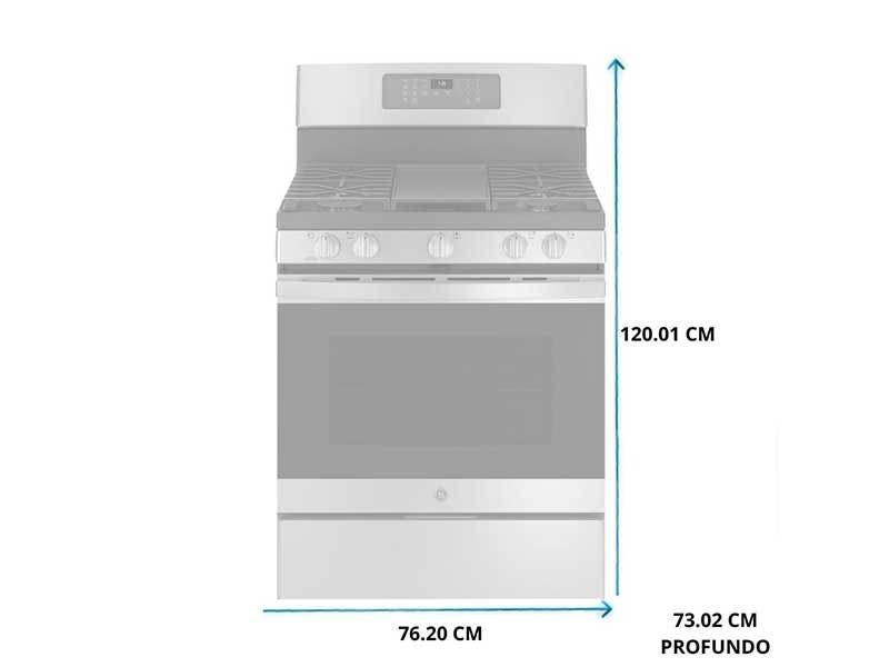 Estufa a gas de 30", con función Air Fry, acabado en acero, General Electric, JGB735SPSS.