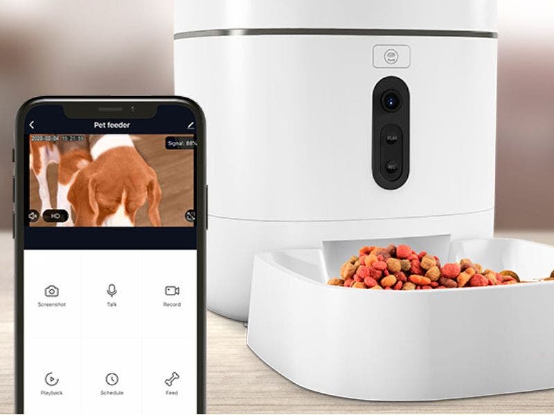 Dispensador inteligente de alimentos para mascotas, con cámara integrada y conexión WiFi