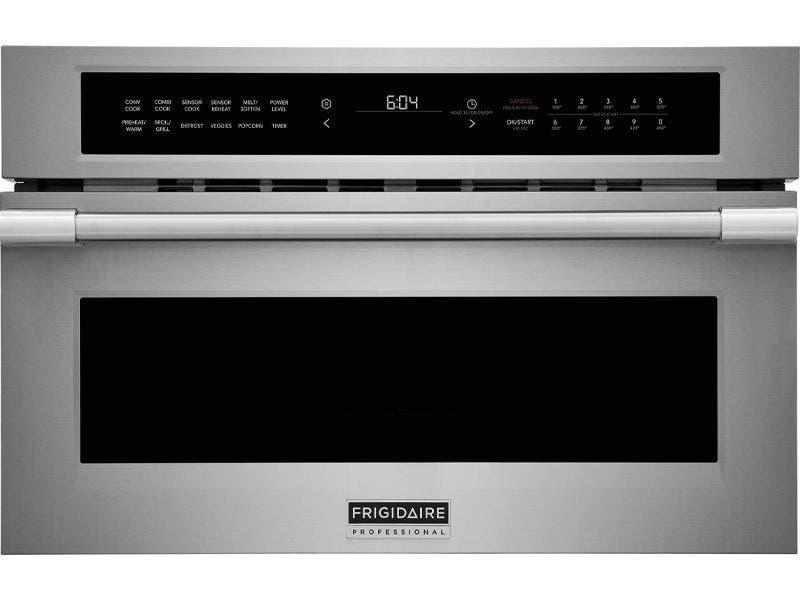 Horno microondas empotrable, 1.6' cúbicos, convección, acero, Frigidaire PMBD3080AF.