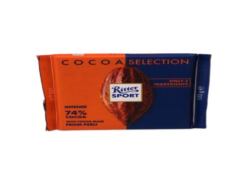 CHOCOLATE RITTER SPORT COCOA SELECTION DE PERÚ 74% COCOA 100G