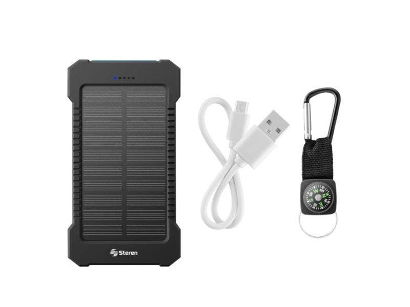 Steren, Power Bank de 6,000mAh, Carga Solar (Negro)