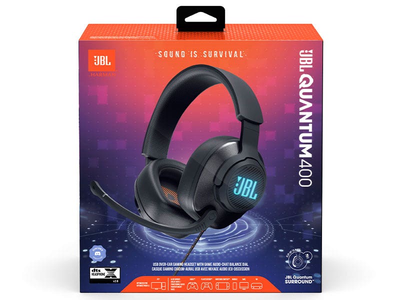 Headset JBL Quantum 400 Over-Ear Gaming con Entrada Plug y USB (Negro)